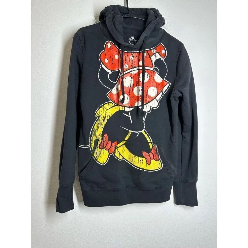 Disney Parks Minnie Mouse Bow Hoodie Womens Size M Long Sleeve Graphic Pullover